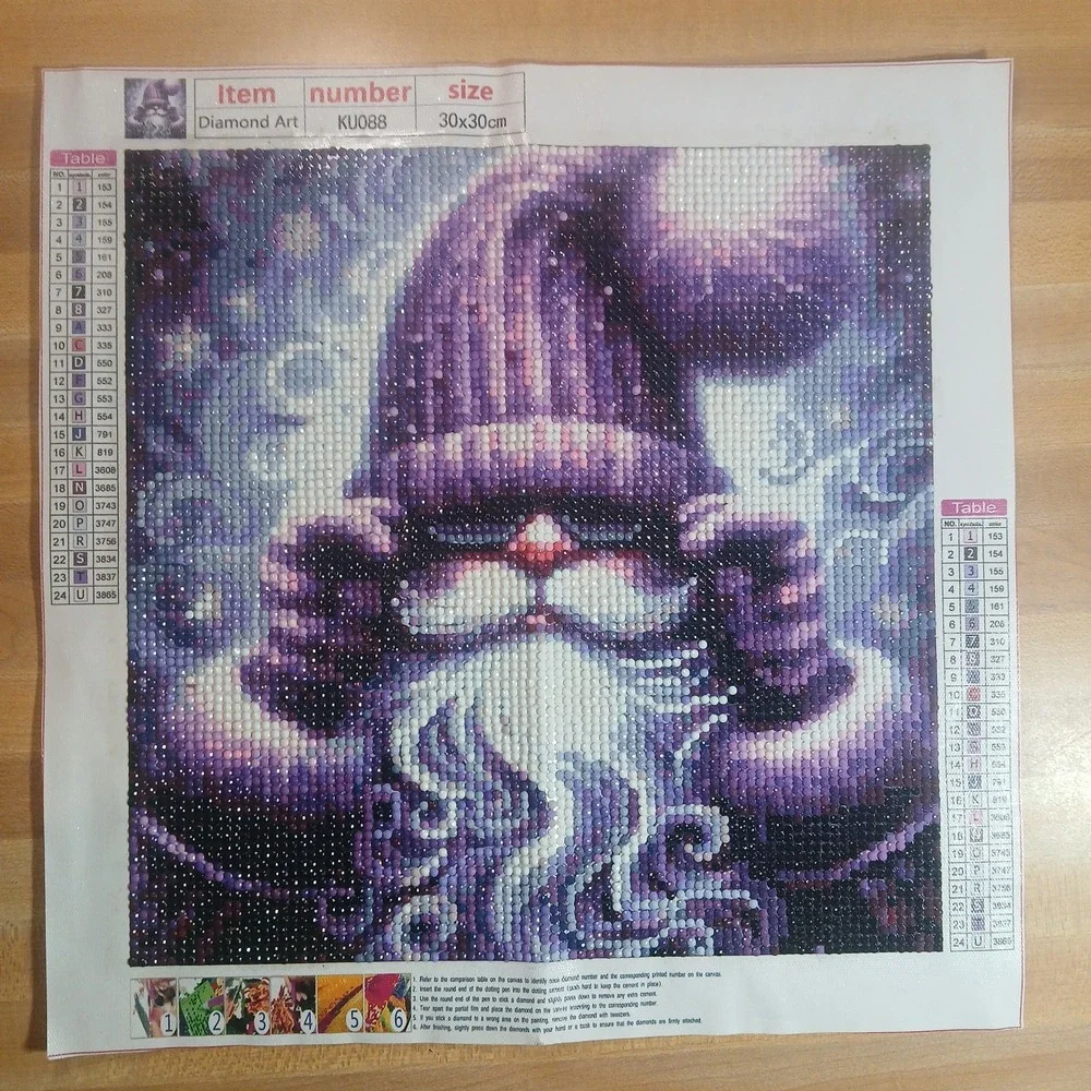 Finished 5D Diamond Art Painting Wall Art Purple Santa, Sealed W/Clear Glue